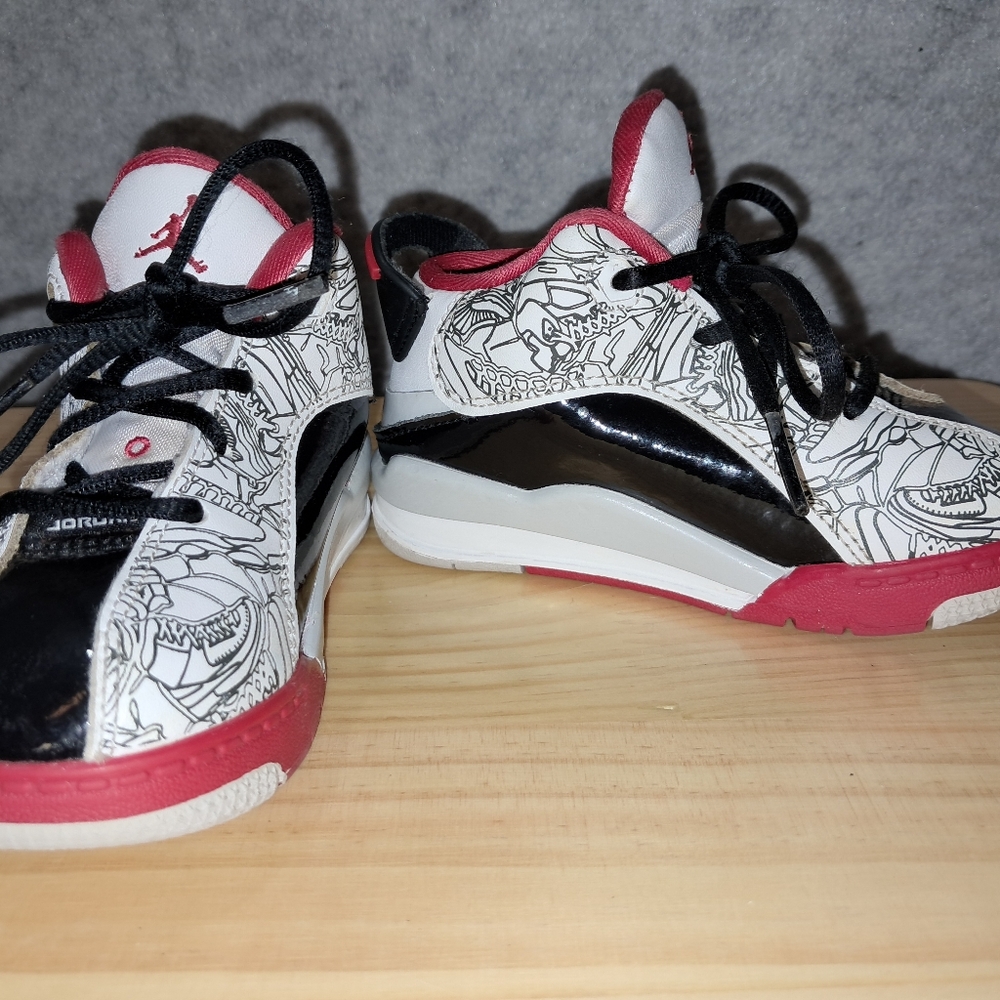 Jordan Kids Sneakers with Red, Black, and White Design